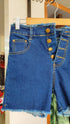 Dark Blue Bottom & Waist Ribbed Denim Shorts